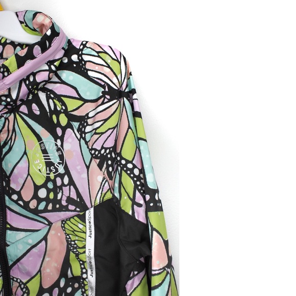 Justice NWT Butterfly Print Hooded Zipped Hooded Windbreaker Jacket Large /10-12 - Picture 9 of 13